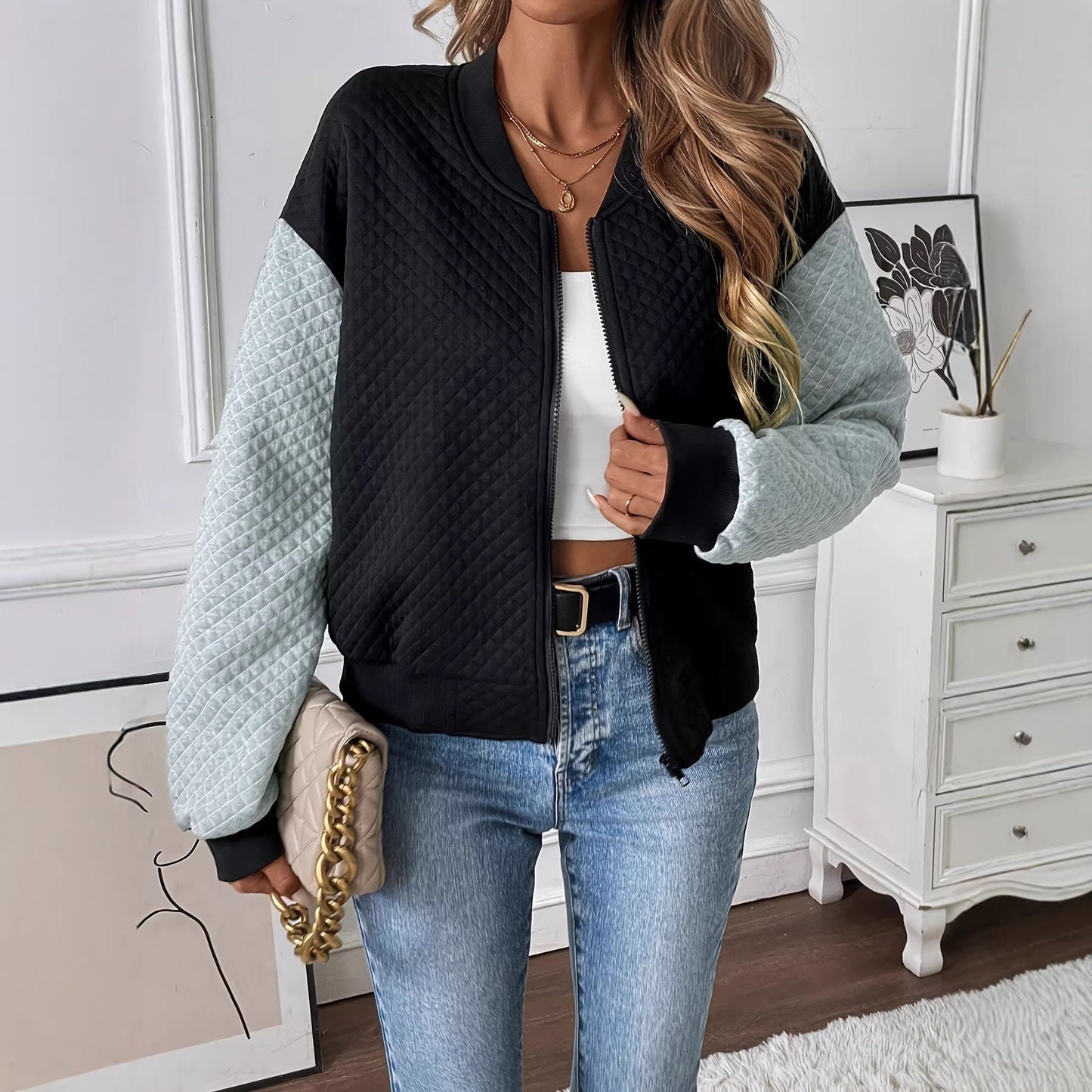 Veste Zippée Color Block – Style Casual & Moderne