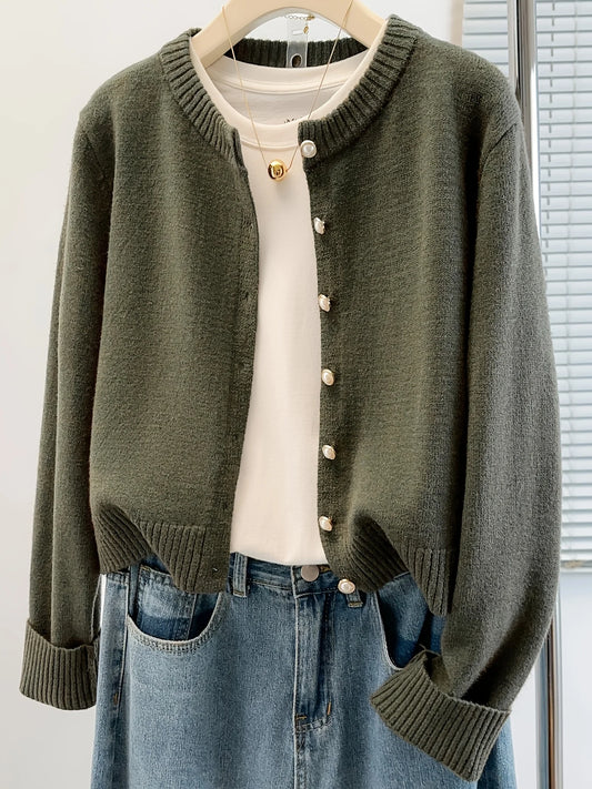 Cardigan Boutonné Couleur Unie – Court, Léger & Polyvalent