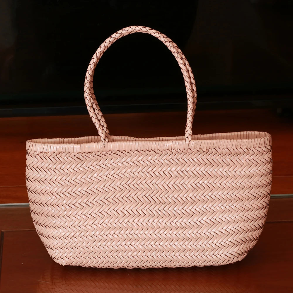 Grand Sac Cabas Femme en Cuir Véritable Tressé – Style Vintage, Double Anse & Grande Capacité