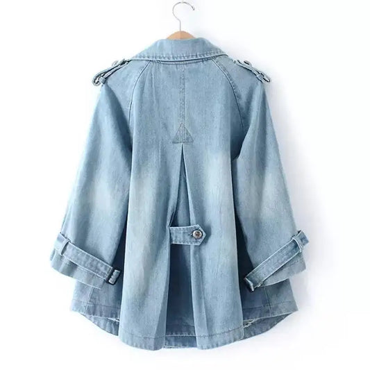 Veste Cape en Denim – Double Boutonnage & Style Bureau Élégant