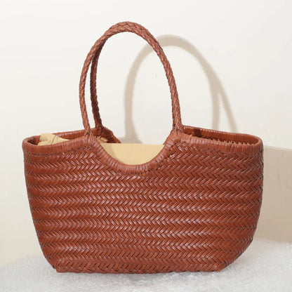 Grand Sac Cabas Femme en Cuir Véritable Tressé – Style Vintage, Double Anse & Grande Capacité