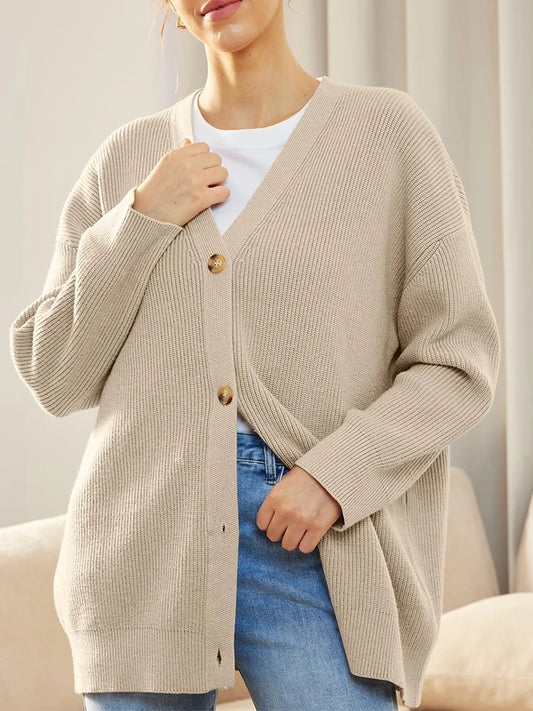 Cardigan Col V Boutonné – Maille Acrylique & Style Coréen Intemporel