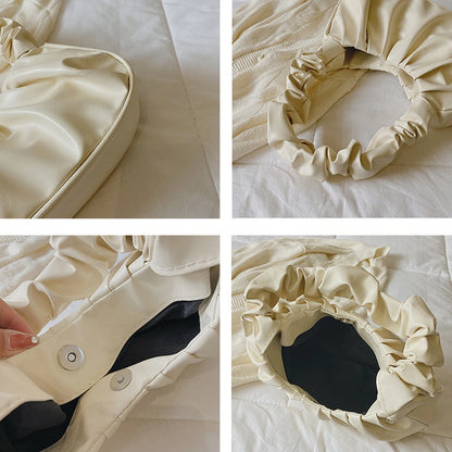 Sac Baguette Femme Plissé en Cuir PU – Forme Nuage Arrondie, Fermoir Clip & Style Casual