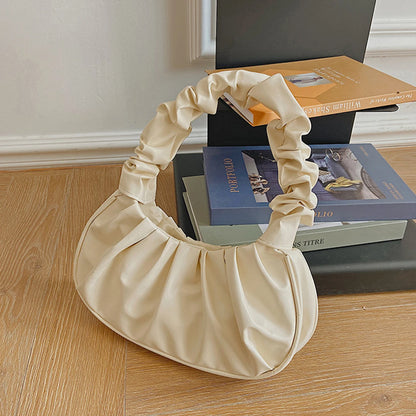 Sac Baguette Femme Plissé en Cuir PU – Forme Nuage Arrondie, Fermoir Clip & Style Casual