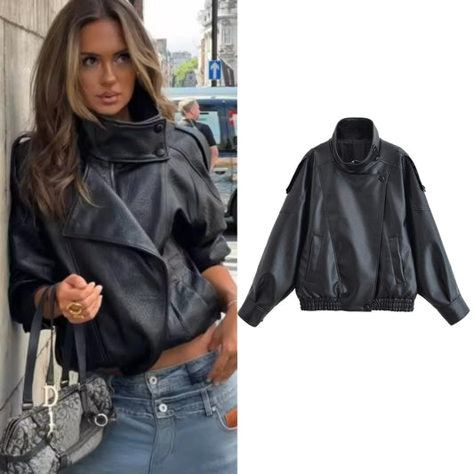 Veste Moto Femme Cuir Synthétique Texturé – Style Biker & Tendance Automne