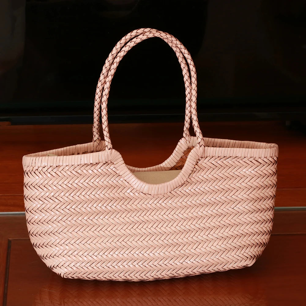 Grand Sac Cabas Femme en Cuir Véritable Tressé – Style Vintage, Double Anse & Grande Capacité